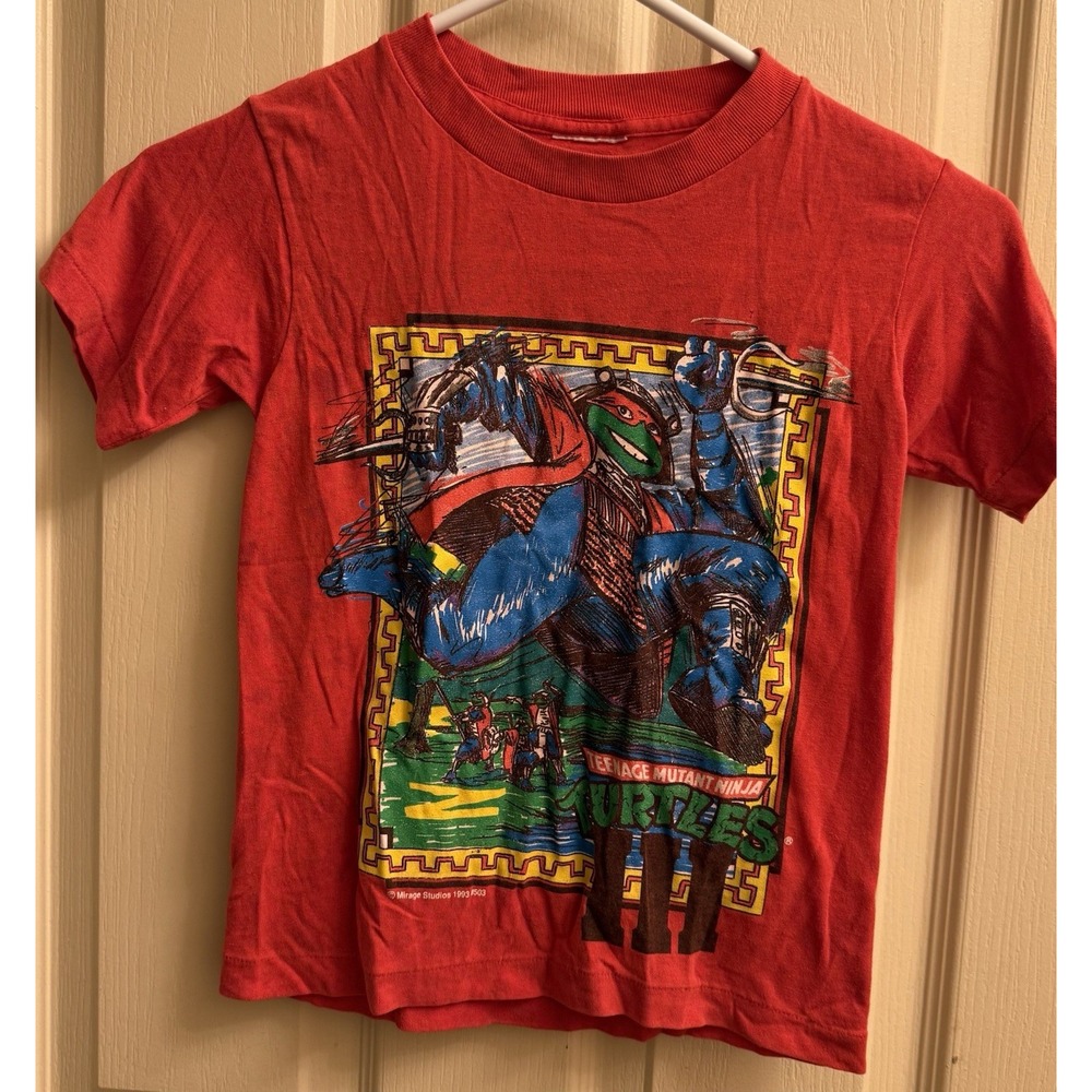 VINTAGE 90s TEENAGE MUTANT NINJA TURTLES III TMNT T-SHIRT Red Kids 7/large Rare